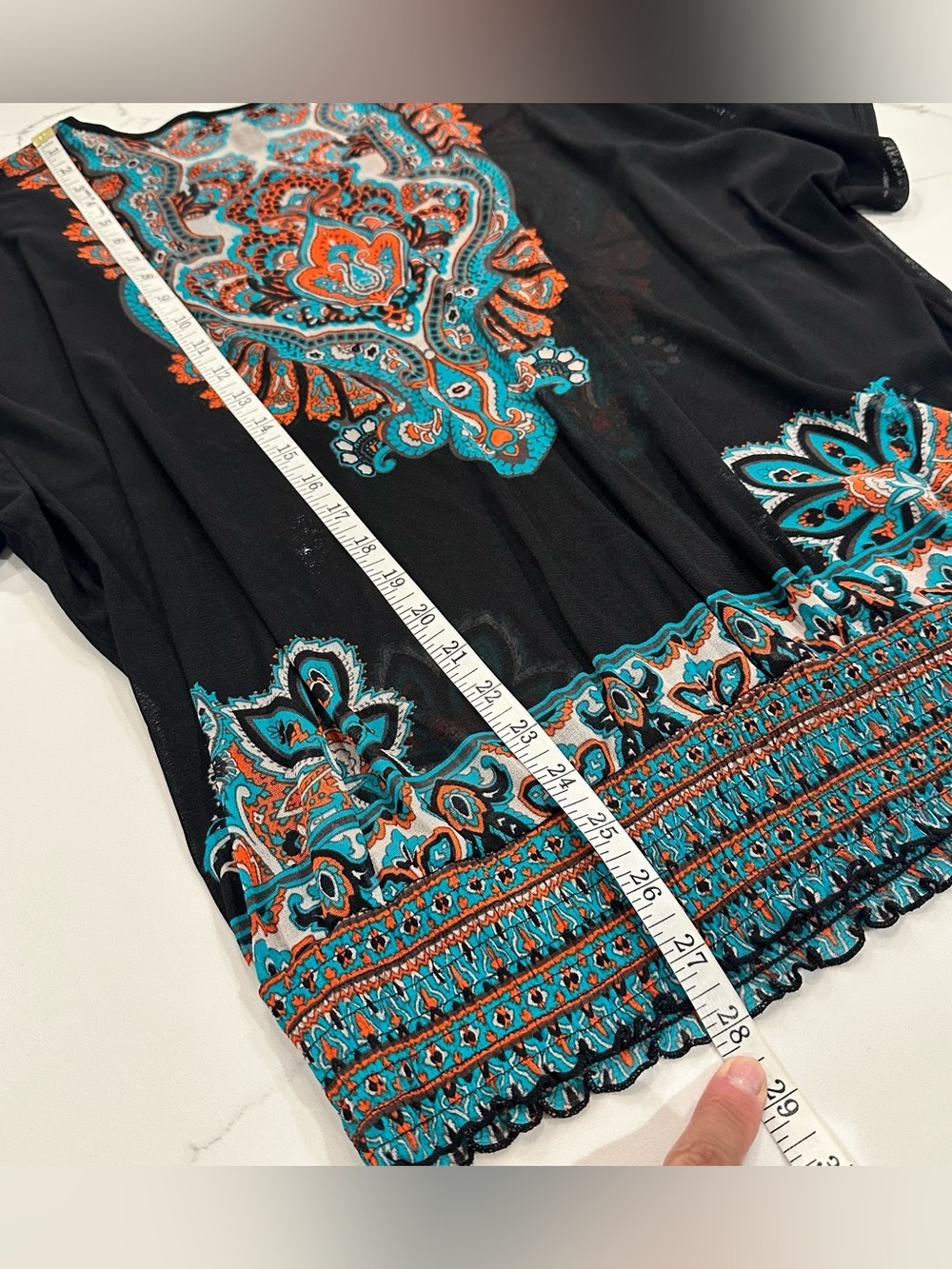 INC International Concepts Black Tunic Top with Turquoise & Orange Embroidery - Picture 9 of 10